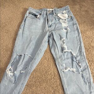 Almost Famous Blue Boyfriend Jeans with Distressed Details